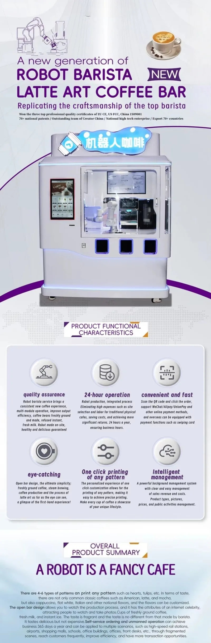 Customized AI Model Latte Art & Printing Robot Coffee Barista Vending Machine Commercial Automatic Coffee Equipment