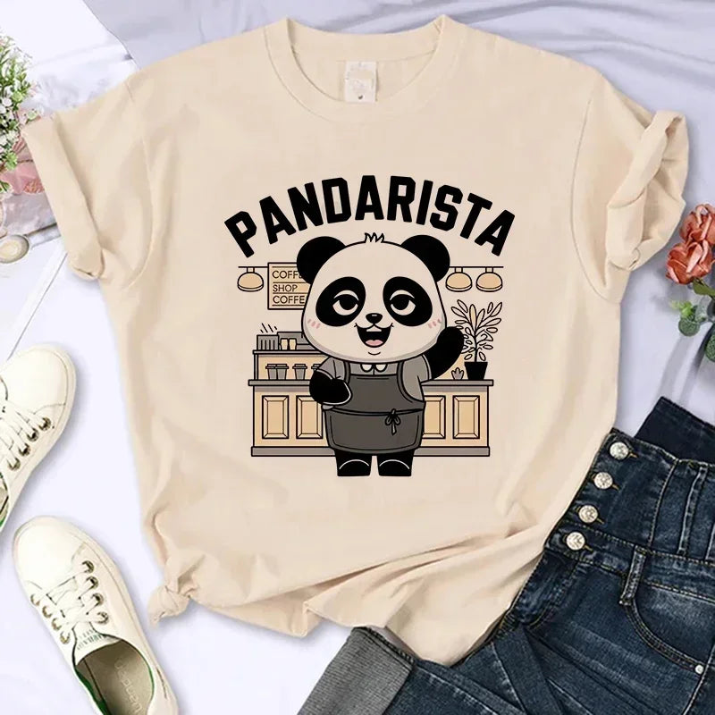 Cartoon Casual Creative T-shirt Vintage Round Neck Clothes Funny Cute Panda Printed T Shirt for Women Summer Sleeve