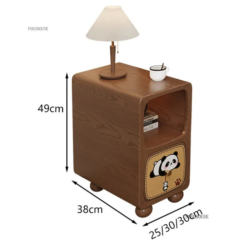 Cartoon Panda Solid Wood Children's Nightstands for Home Child's Bedside Tables Narrow Storage Cabinets for Children Furnitures