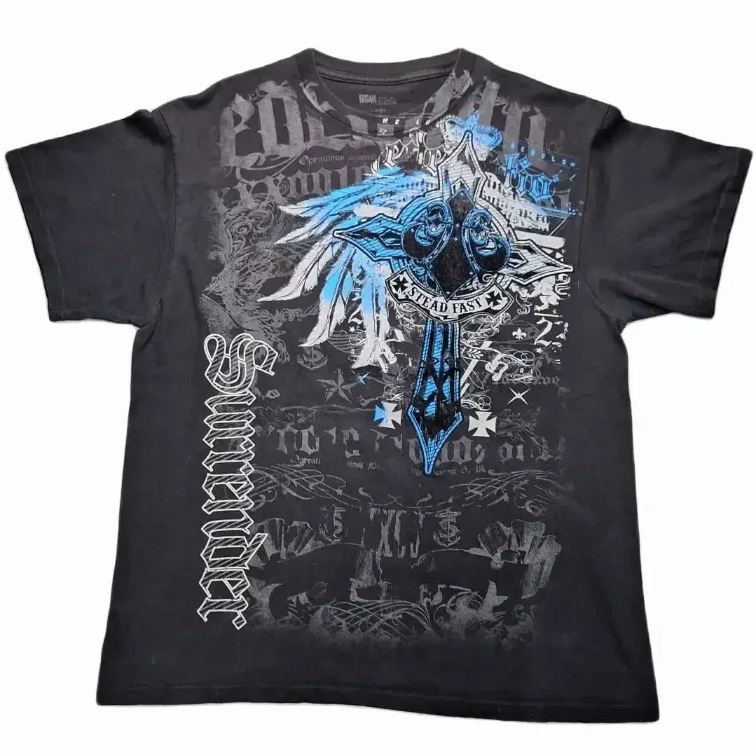 imited Stock Men's Harvester Skull T-Shirt Gothic Wings Cross Print  Vintage Streetwear Soft Breathable FabricL