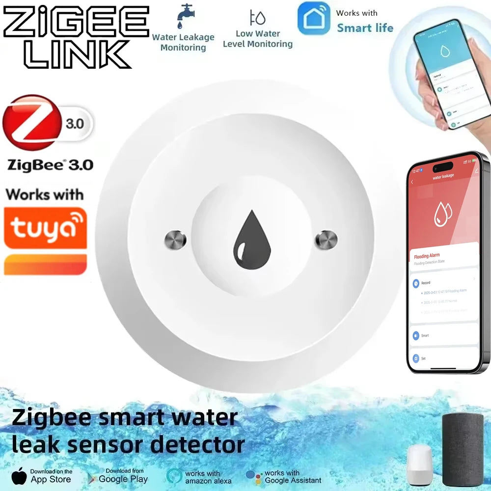 Support Tuya ZigBee Smart Water Leak Sensor Leakage Detector Flood Alarm Smart Auto Module App Monitor SmartLife Alexa Google