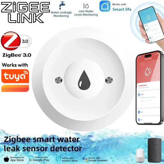 Support Tuya ZigBee Smart Water Leak Sensor Leakage Detector Flood Alarm Smart Auto Module App Monitor SmartLife Alexa Google