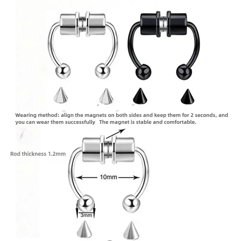 2025 Trendy Piercing Free Magnetic Nose Ring Stainless Steel Horseshoe Non Pierced Goth Punk Fake Hoop Clip on Jewelry Gift