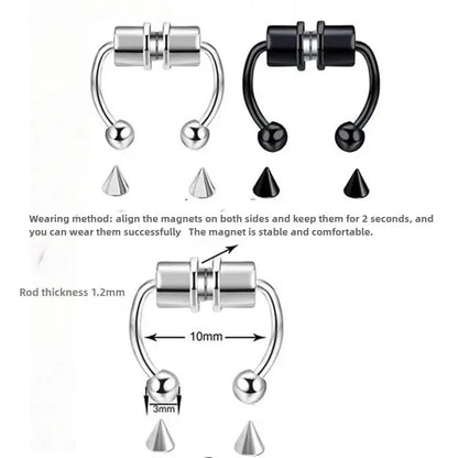 2025 Trendy Piercing Free Magnetic Nose Ring Stainless Steel Horseshoe Non Pierced Goth Punk Fake Hoop Clip on Jewelry Gift