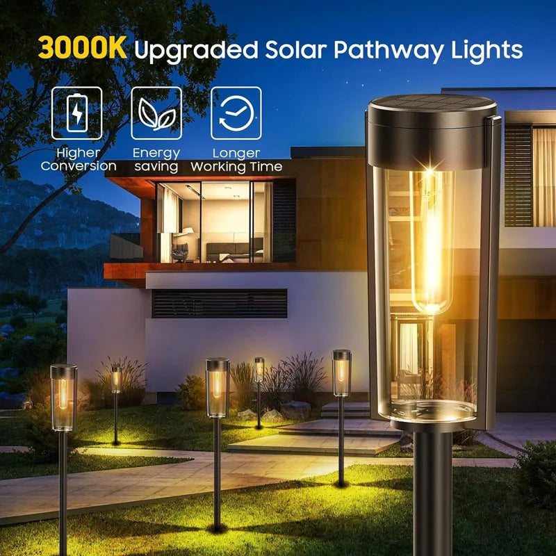 2/4/6Pcs Retro Solar Pathway Warm Lights Outdoor Waterproof Garden Incandescent Bulb for Walkway Yard Backyard Landscape Decor
