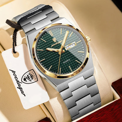 POEDAGAR Trendy Casual Man Watch Luminous Waterproof Stainless Steel Classic Men Wristwatch Date Week Men's Quartz Watches Reloj