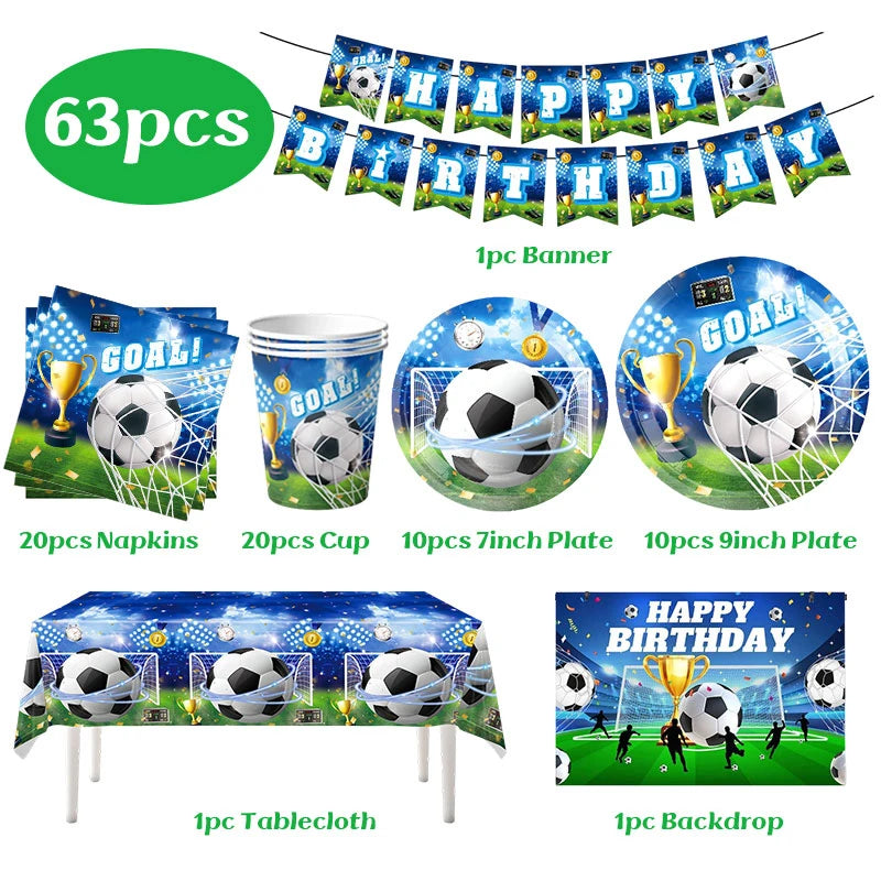 Blue Football Birthday Party Decoration Soccer Birthday Party Plate Cup Napkins Cotillon Birthday Soccer Star Happy Birthday Set