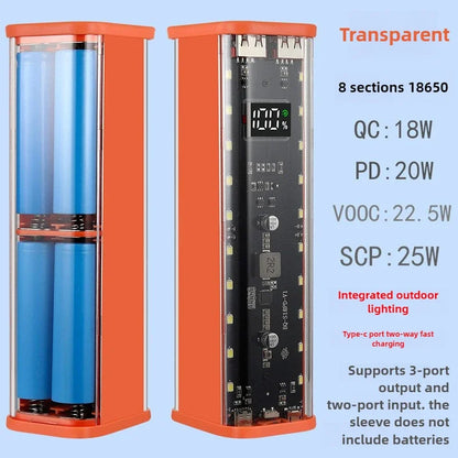 8*18650 Power Bank Case 22.5W Fast Charging USB C Battery Storage Box Transparent DIY Shell for iPhone Xiaomi Samsung