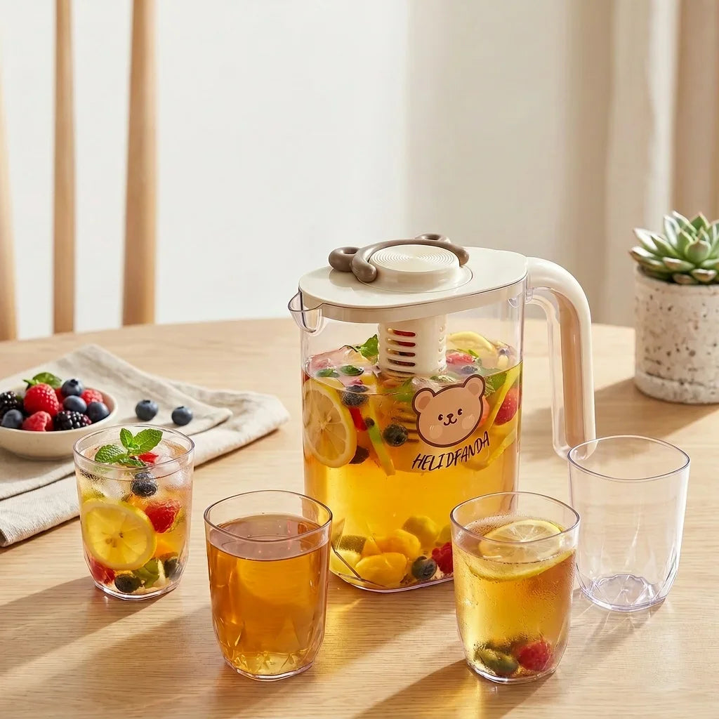 2200ml Large Capacity Plastic Water Jug Water Carafe Cold Drink Container Juice Jar Pitcher with Lid and Tea Filter