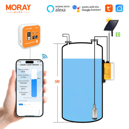 5M ME202RSP Solar Panel Tuya Mobile App Submersible LED Temperature Display Alarm Indicator RemoteTank Liquid Level Sensor