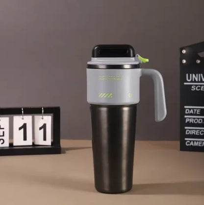 1L 304 Stainless Steel Vacuum Insulated Water Bottle One Touch Flip Lid Thermos Mug with Straw Handle for Car Travel Home Daily
