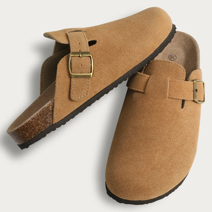 Comwarm Cork Footbed Clogs For Women Men Fashion Leather Mules Comfort Potato Shoes With Arch Support Indoor Outdoor Flat Slides