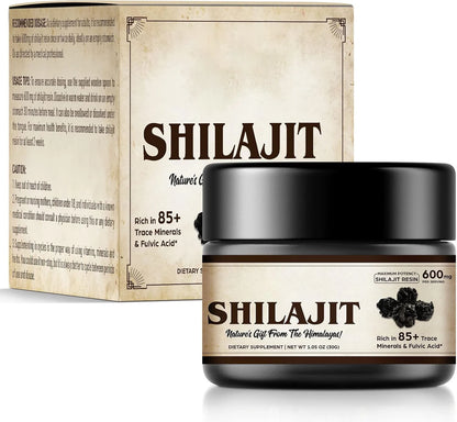 Shilajit Pure Himalayan Organic Shilajit Resin - with Fulvic Acid & 85+ Trace Minerals Complex for Energy & lmmune Support 600mg