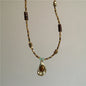 Vintage Leather Brown Stone Sun Pendant Beaded Choker Clavicle Chain Necklace For Women Unique Y2K Personalized Grunge Jewelry