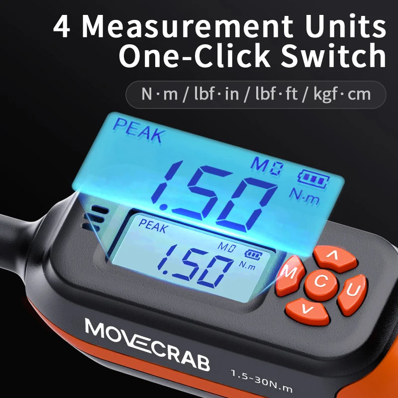 MOVECRAB Series Digital Torque Wrench 1.5-340N.m 2% Accuracy Preset Values with Buzzer, LED Flash & HandleVibration Notification