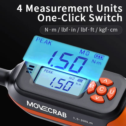 MOVECRAB Series Digital Torque Wrench 1.5-340N.m 2% Accuracy Preset Values with Buzzer, LED Flash & HandleVibration Notification