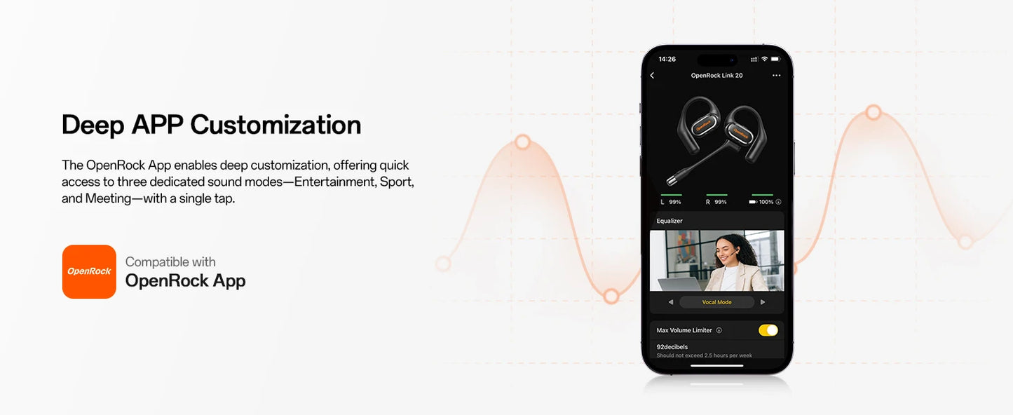 OpenRock Link 20 AI Translator Bluetooth 6.0 Earphones Open Ear Wireless Headphones With Magnetic ENC Mic IPX7 Sport Earbuds APP