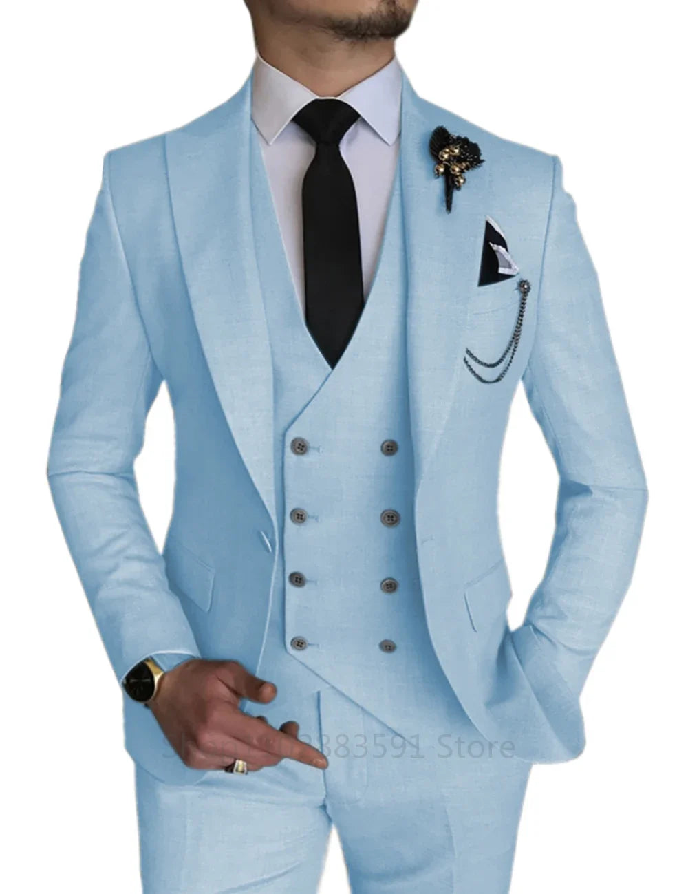 3 Piece Men's Wedding Dress Suits Slim Fit Lapel Tuxedos Party Leisure Formal Male Suit For Groomsman Suit (Blazer+Vest+Pants)