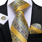 Fashion Men Tie Luxury Gold Black Dot Striped Paisley Silk Wedding Tie For Men DiBanGu Designer Hanky Cufflinks Gift Tie Set
