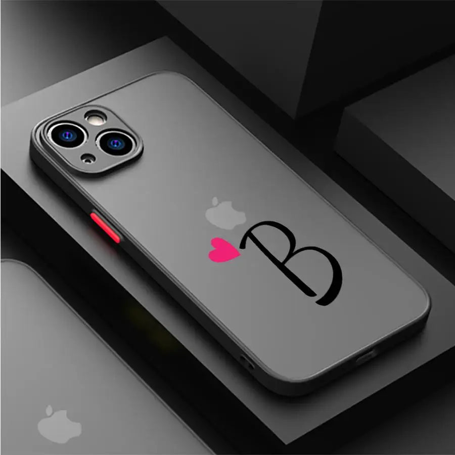 Initial Letter A-F Heart Phone Case For iPhone 17 16 15 11 12 14 13 Pro Max Mini X XS XR 7 8 Plus SE 16E Hard Transparent Cover