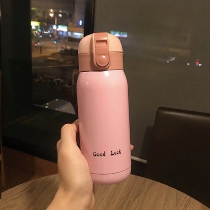200/350ml Cute Mini Thermos Cup Stainless Steel Thermal Coffee Mug Portable Vacuum Flask Insulated Water Bottle with Button Lid