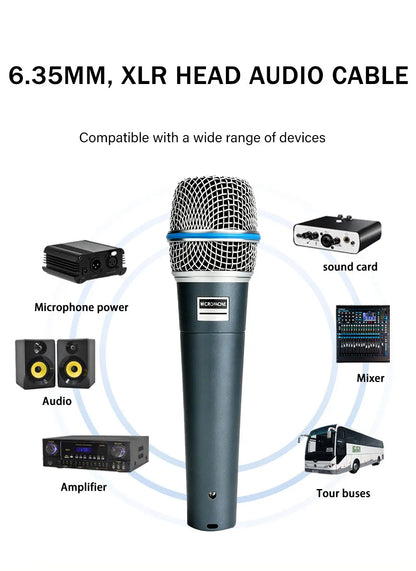 BA Dynamic Heart-Shaped Microphone 57A, Metal Construction, Suitable for Stage Singing, Compatible with Shure Karaoke BBOX