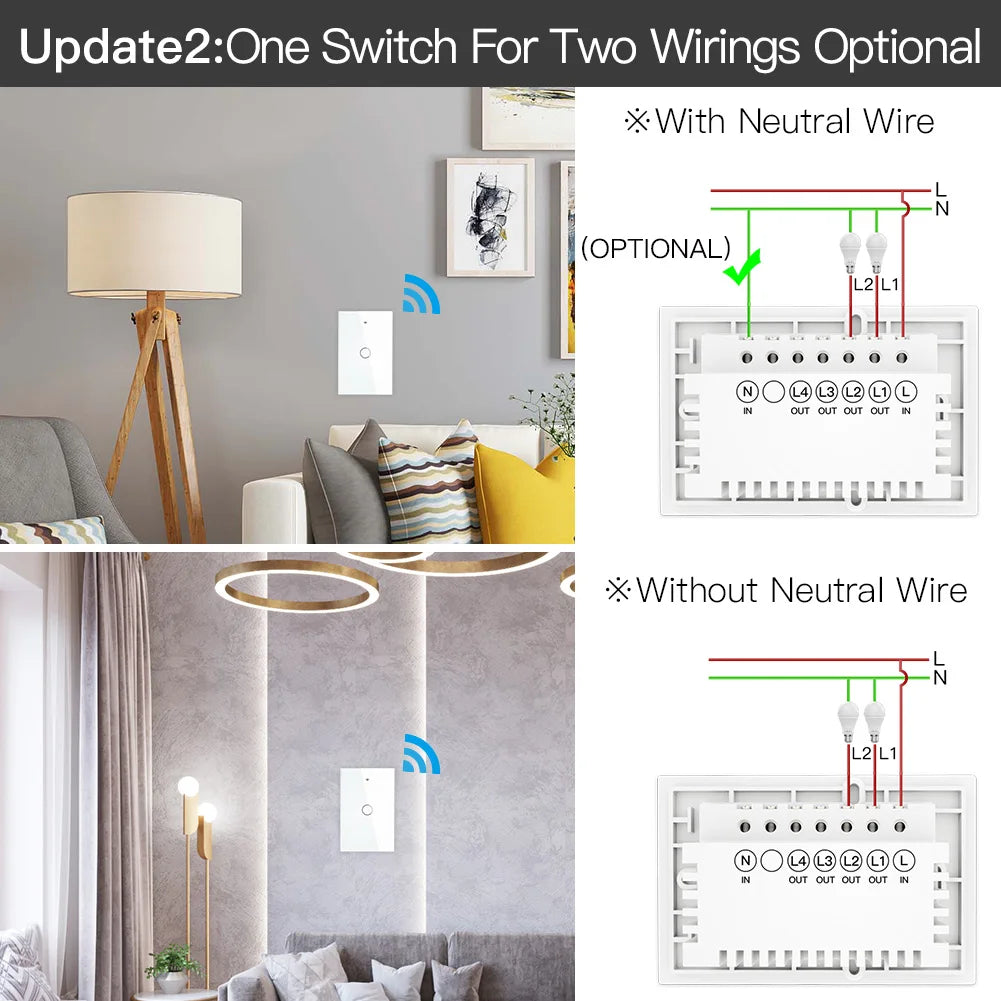 MOES ZigBee Touch Smart Light Switch With Neutral/No Neutral , US Wall Switch No Capacitor Smart Life/Tuya Works with Alexa
