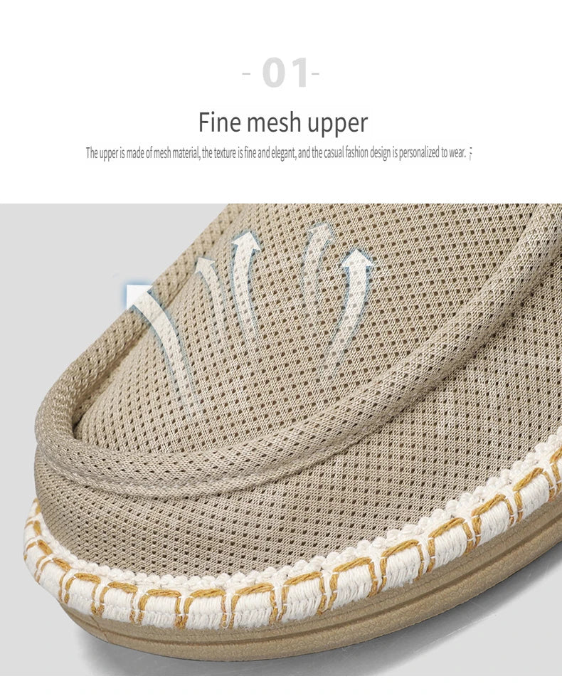 2026 Summer New Men Slip-on Breathable Mesh Shoes, Lazy Casual Hemp Sole Low-top Loafers, Lightweight Anti-slip Fisherman Shoes