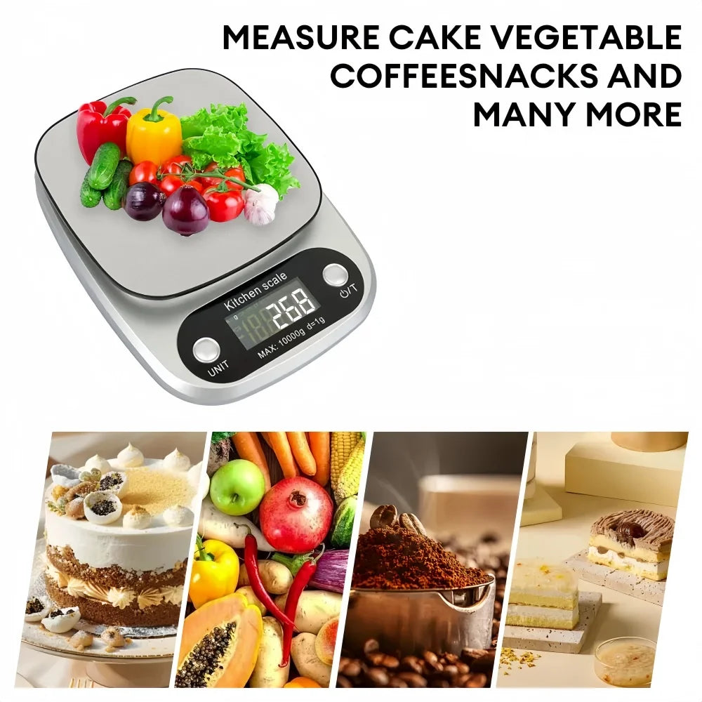 Digital Kitchen Scale Stainless Steel LCD Electronic Food Scale Jewelry Coffee Baking Portable High-quality Kitchen Tool 10kg/1g