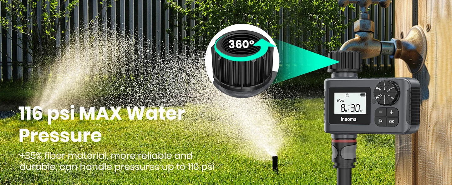 INSOMA Automatic Water Timer Intelligent Irrigation Watering System LCD Display IPX5 Sprinkler Timer Garden Programmer Equipment