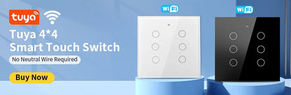 Tuya Smart Wifi Light Switch No Neutral Wire Touch Panel EU 1/2/3 Gang Wall Switch Wireless Control Voice Control Alexa Google