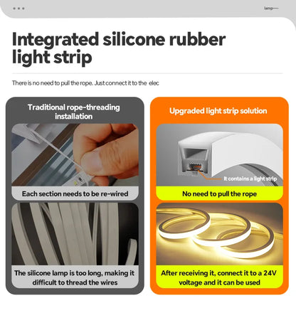 LED flexible silicone light strip embedded 24V waterproof tubing linear lamp concealed installation flexible soft light strip