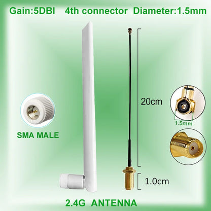 Eoth 5pcs 2.4GHZ rubber antenne Gain 5dbi SMA male px4 to SMA female extension cable for zigbee router meshtastic network largo