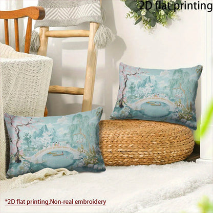 Two-piece suit Blue Floral Pillowcase for Bed , Used for sofas, chairs, cars, decorative cushion covers, pillowcases.