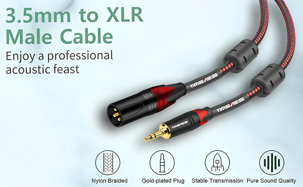 3.5mm To XLR Cable XLR To 3.5mm TRS Stereo Aux Cord Adapter Unbalaned Microphone Cable for Speaker Amplifier Camera Laptop IPad