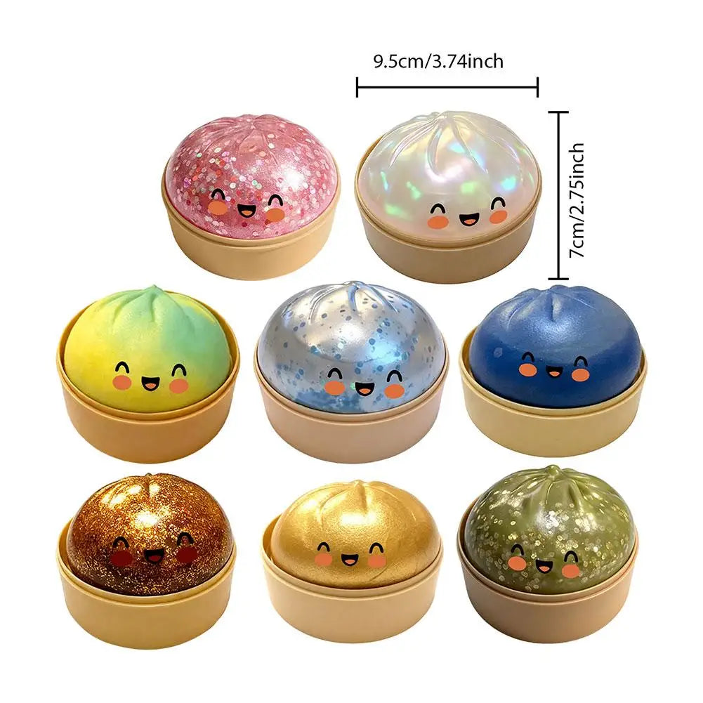 Glitter Crystal Dumpling Squishy Box Sensory Squeeze Toy for Stress Relief Colorful Glittery Dough Ball Fidget Toy Gift