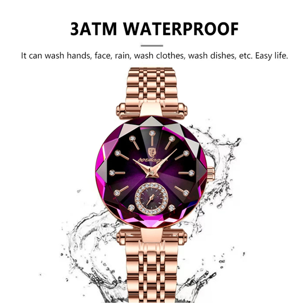 POEDAGAR Luxury Diamond Dial Woman Wristwatch Waterproof Stainless Steel Watch for Ladies Elegant Simple Quartz Women's Watches