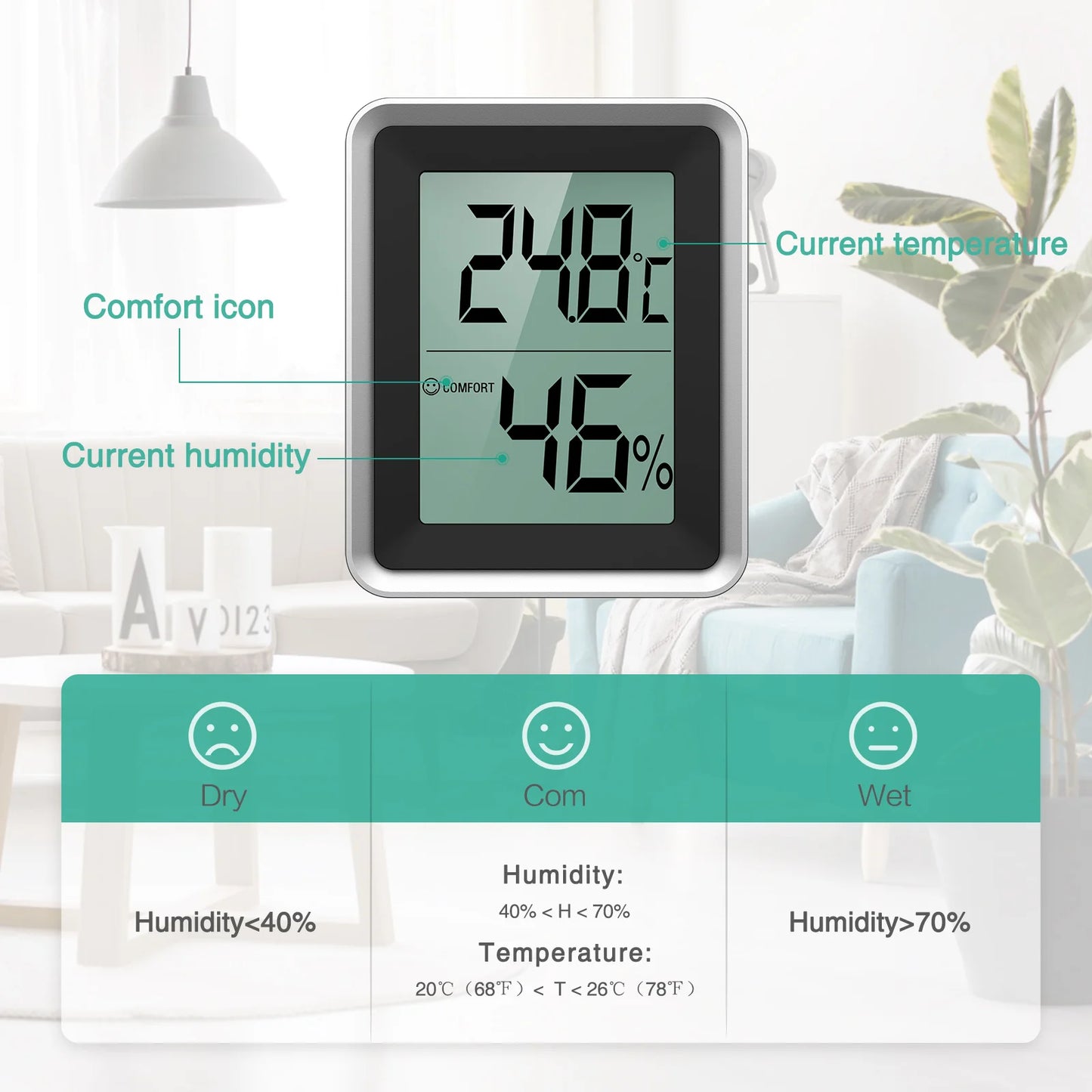 ORIA Mini Digital Thermometer 2PCS Indoor Hygrometer Set Room Humidity Gauge Meter LCD Display Temperature Humidity Sensor
