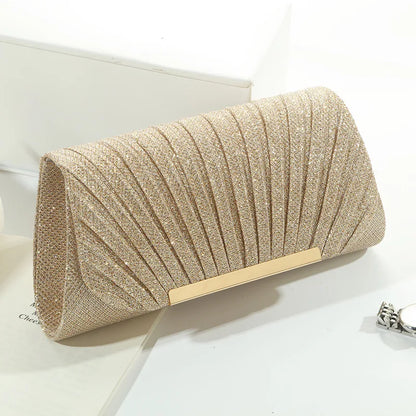 Decorative sequin pleated dinner bag Pop metal chain shoulder bag Wedding party storage bag Premium banquet evening dress bag