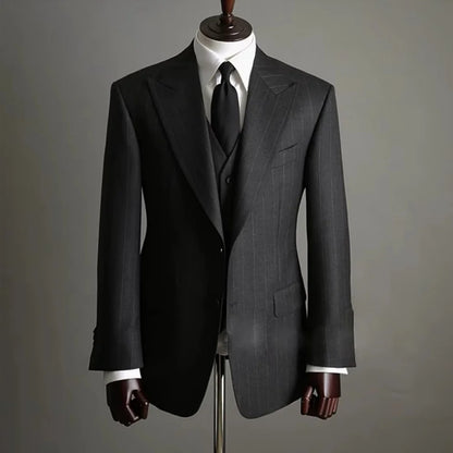 Elegant Men's Wedding Suit Brown Striped Formal Office Wedding Groom 3-Piece Blazer Vest Pants Set for Business Office