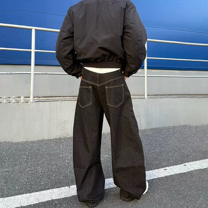 2026 Spring/Summer Korean Black Men'S Curved Knife Jeans Loose Straight Legs Casual Wide Legs 3xl Large Jeans