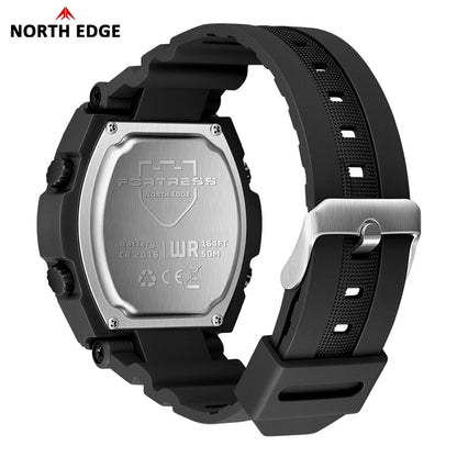 NORTH EDGE FORTRESS 2026 Men's Military Digital Watch Outdoor Sports Waterproof 50M Watches World Time Countdown LED Wristwatch