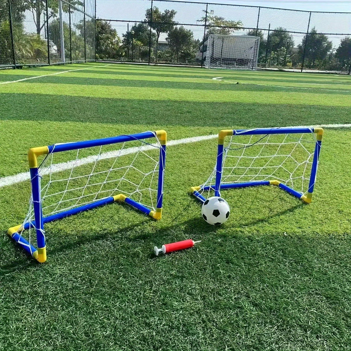 2PCS Kids Soccer Goals Set with Ball, Portable Football Gates for Backyard Indoor Outdoor, Children Sports Training Toy.