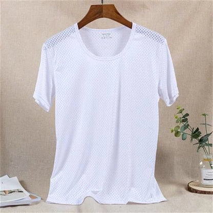 Men's Ice Silk Mesh Vest O-Neck Lightweight Sports Summer Wear Sleeveless T-shirt Tank Top Casual Fashion Outerwear