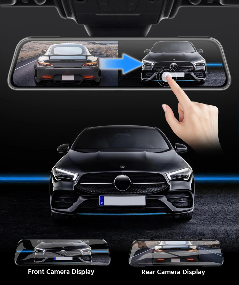 E-ACE 10 Inch Car DVR Mirror Video Recorder 1080P Touch Screen Dashcam For Car AHD Lens Streaming Driving Recorder Dash Camera