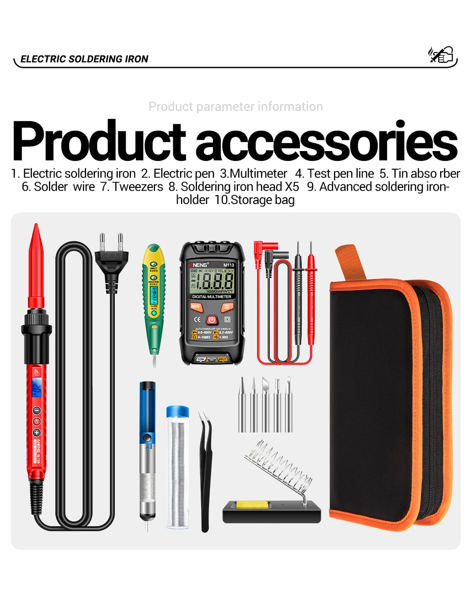 ANENG 60W Professional Electric Soldering Iron Adjustable Temperature SL106 EU/220V US/110V Welding Repair + M113 Multimeter Too
