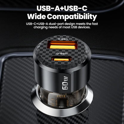 Toocki Transparent USB Type C Car Charger PD QC 3.0 Fast Charging 60W USB C Car Mobile Phone Charger Adapter For iphone Android