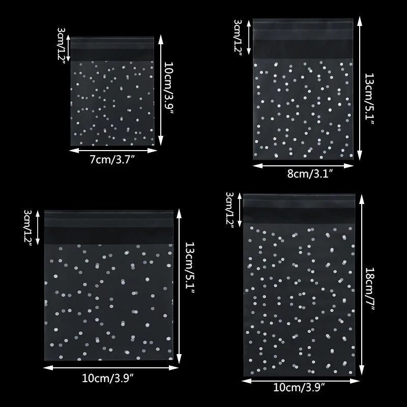 100pcs Plastic Transparent Cellophane Bags Polka Dot Candy Cookie Gift Bag Self Adhesive Candy Bags for Wedding Birthday Party