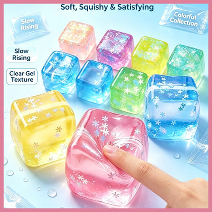 Summer Refreshing Water Cube Squeezable Stress Relief Toy Washable TPR Transparent Stress Relief Squeezable Soft Squishy Block