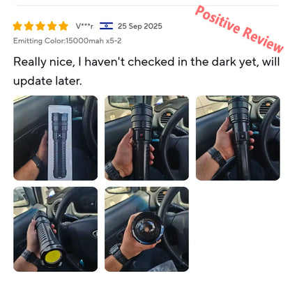 10000LM Most Powerful Led Flashlights Tactical 15000mah Built-in Battery 800W Flash Light Emergency Spotlights 4km Holiday Gifts